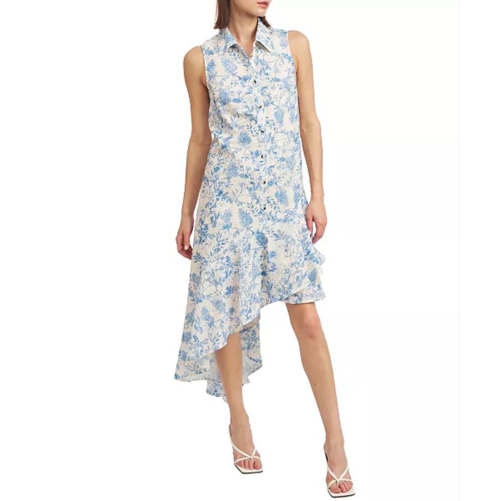 En Saison Women's Davina Maxi Shirt Dress Large Asymmetrical Wedding Guest NWT